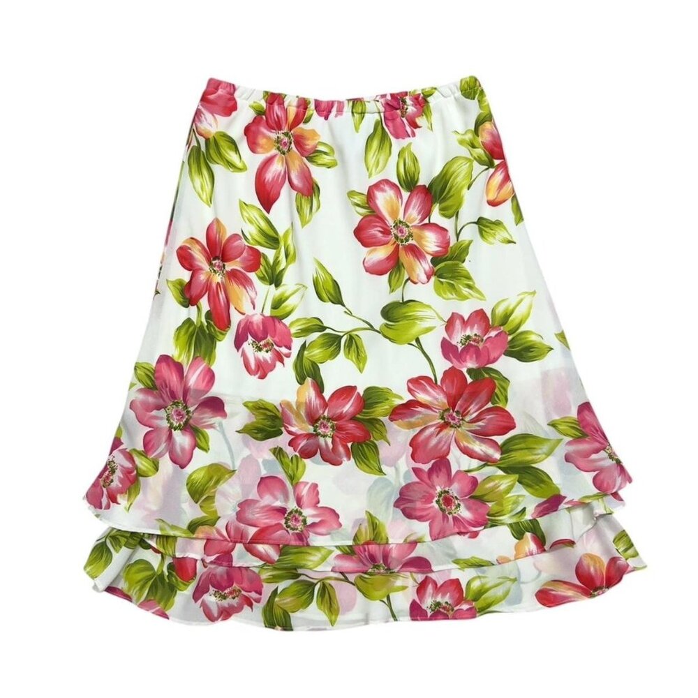 Vintage Y2K Sag Harbor Floral Skirt Midi Tropical Tiered‎ Size Small
